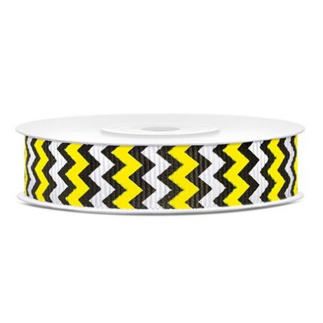 Wstążka rypsowa PartyDeco Zygzak Żółty, 15mm x 10m